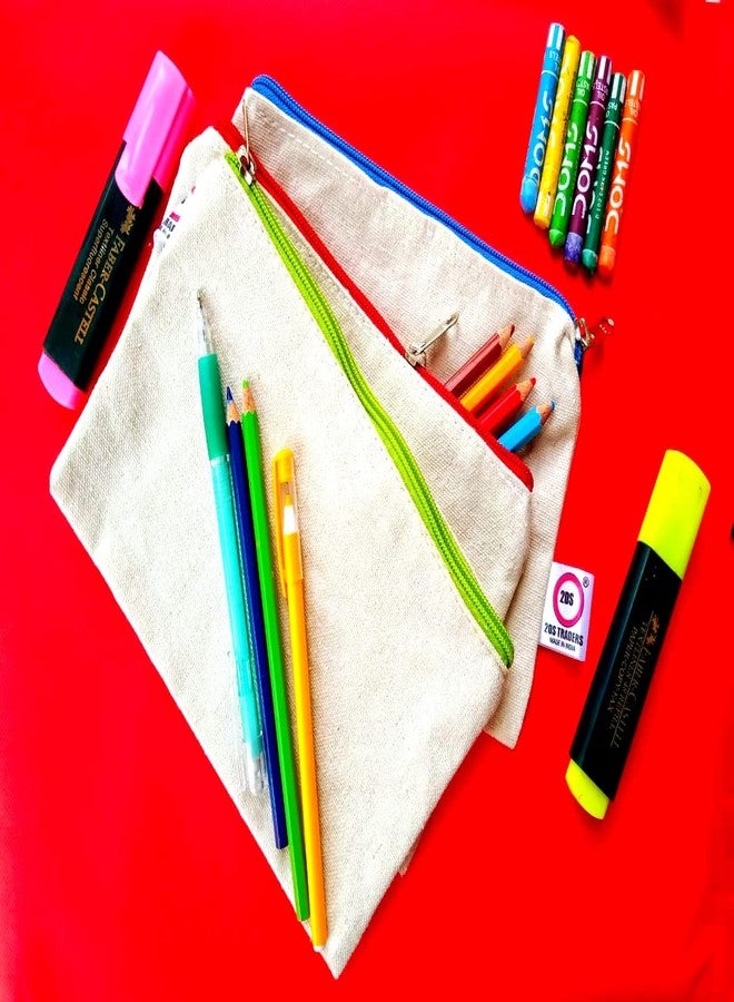 2DS Cotton Canvas Zipper Pouch Bag for coins, Office, School, Stationery, Money Wallet, Makeup, Jewellery, Pencil Pouch, Best for Women & Girls Cosmetic Bag (set of 3) - Image 4